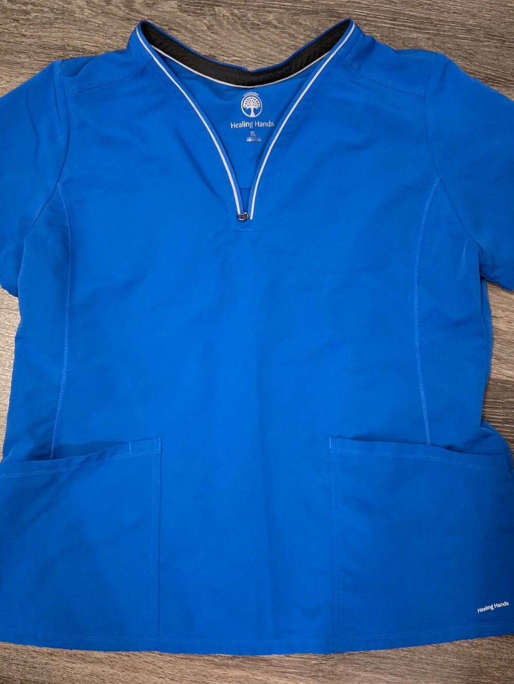 healing hands Womans Royal Blue V-Neck Medical Scrub Top with Contrast Trim XL